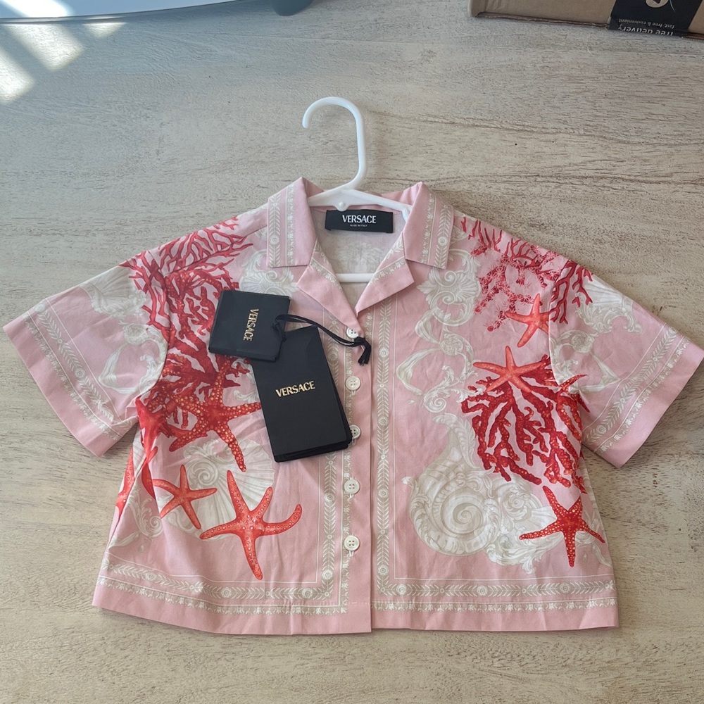 Versace Kids Pink and Red Starfish Button-Down Shirt NEW AITHENTIC